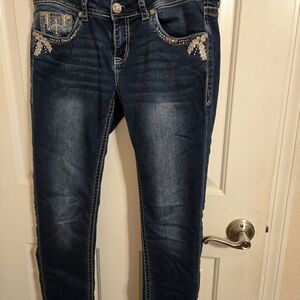 Grace denim jeans - light blue with gold embroidery